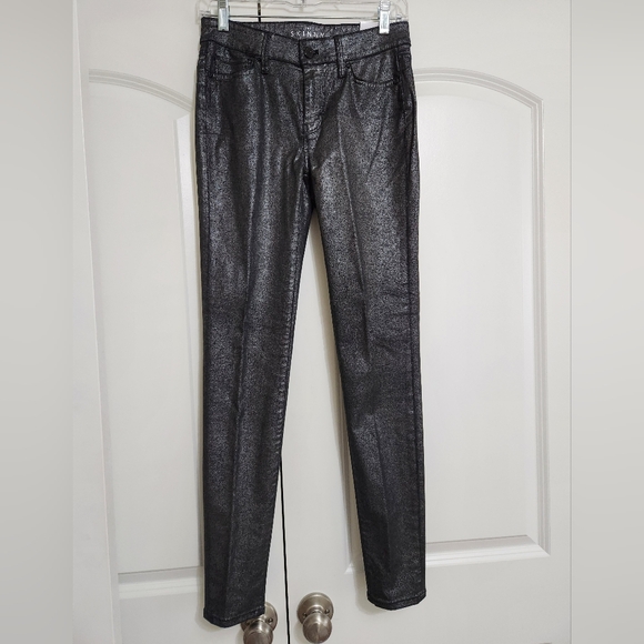 White House Black Market Denim - White House Black Market Gunmetal Foil Skinny Shimmer Jeans Size 0